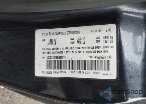 2003 Chrysler Sebring Limited z USA, uszkodzony, nr VIN 1C3EL65R93N525870